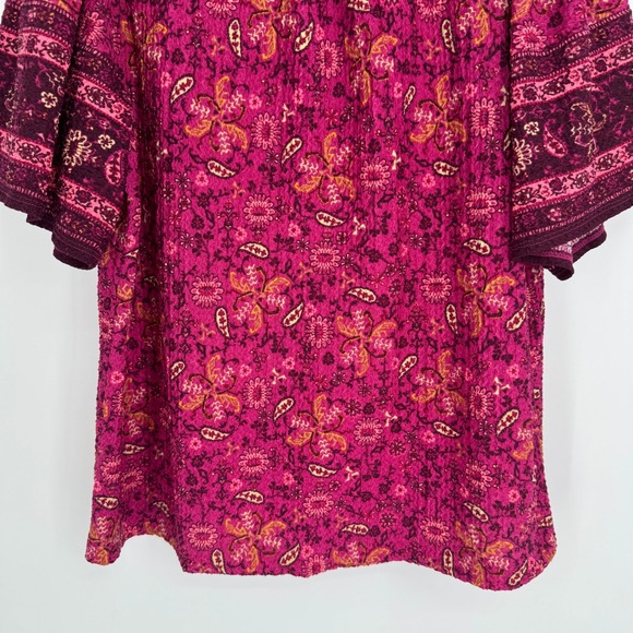 LOFT Blouse Top Size Large Pink Floral Print Short Sleeve Boho Feminine Casual - Picture 6 of 11